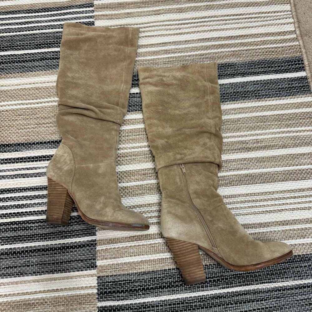 Steve Madden Womens Nevadaaa Suede Leather Slouch Boots Zip Closure Sand 6.5B